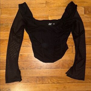 Black Mesh Long Sleeve Top